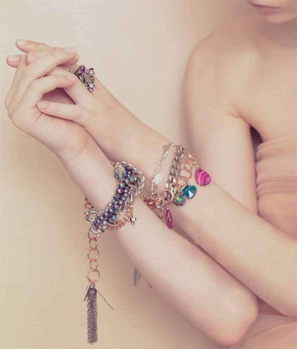 Pink Agate Stone Cuff Bracelet With Rhinestones