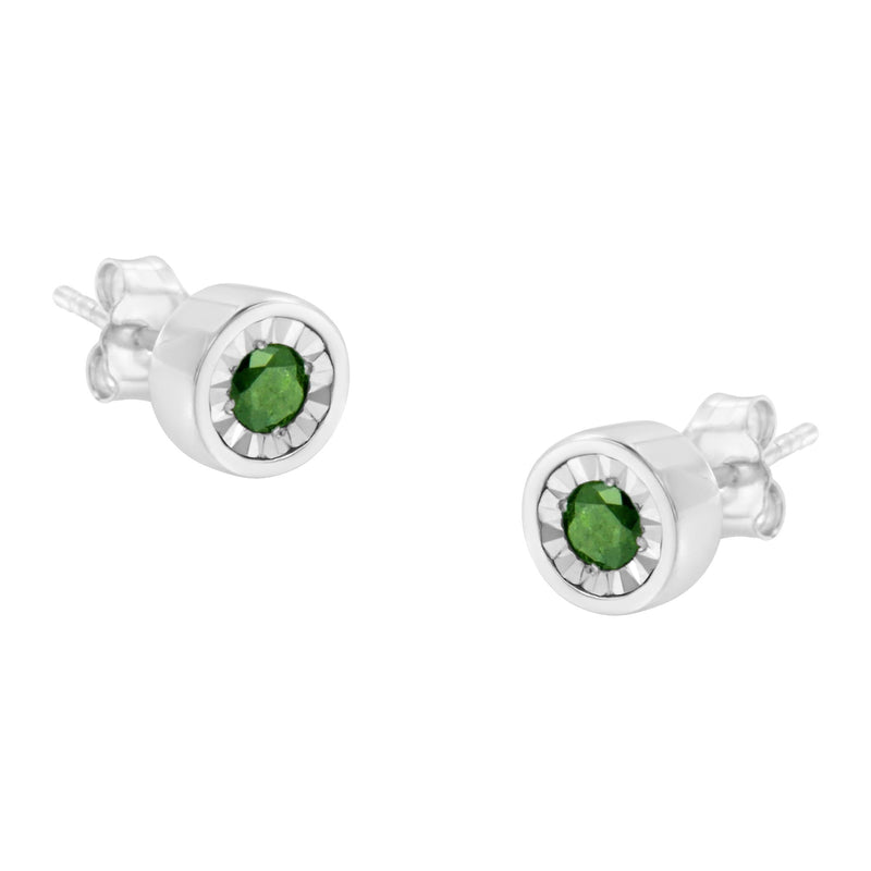 .925 Sterling Silver 1/4 Cttw Round Brilliant-Cut Green Diamond Miracle-Set Stud Earrings (Fancy Color-Enhanced, I1-I2 C