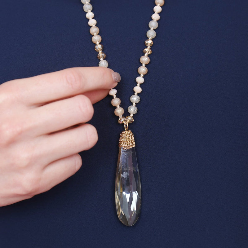 Hdn2241 - Teardrop Glass Rondelle Bead Necklace