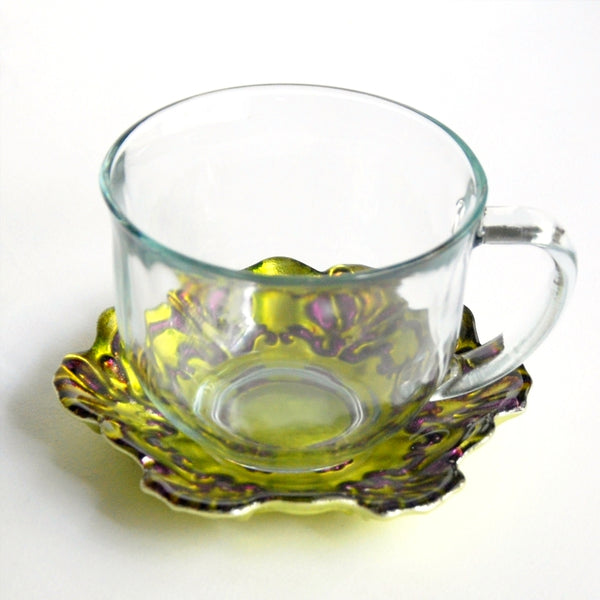 Set/2 LACE 18oz Jumbo Cup and Saucer Green/Purple