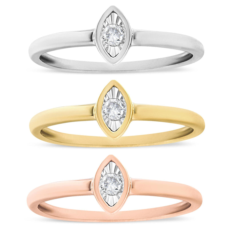14K Gold Plated .925 Sterling Silver 1/6 Cttw Diamond Marquise Shaped Stackable Promise Ring Set (J-K Color, I1-I2 Clari