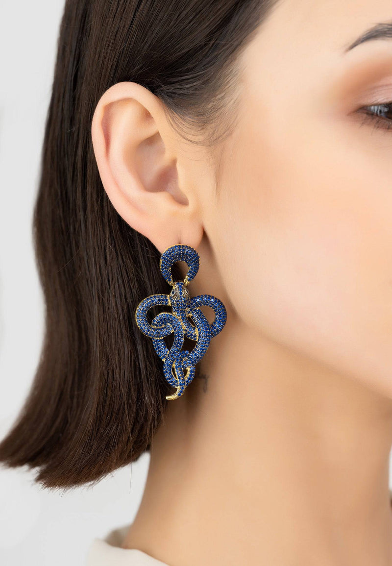 Viper Snake Drop Earrings Gold Sapphire