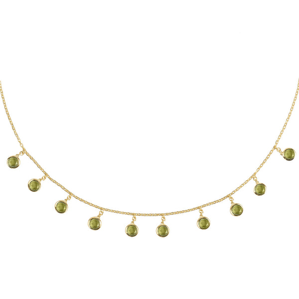 Florence Round Gemstone Necklace Gold Peridot