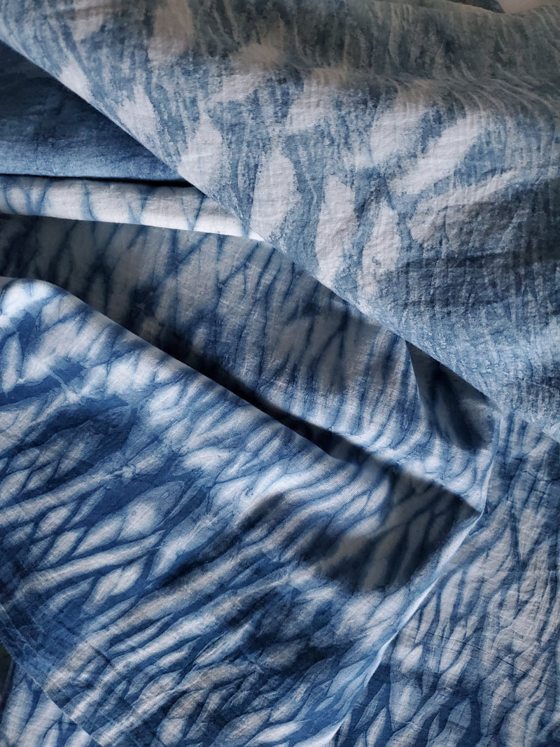 Hand-Dyed Natural Indigo Stripe Fabric