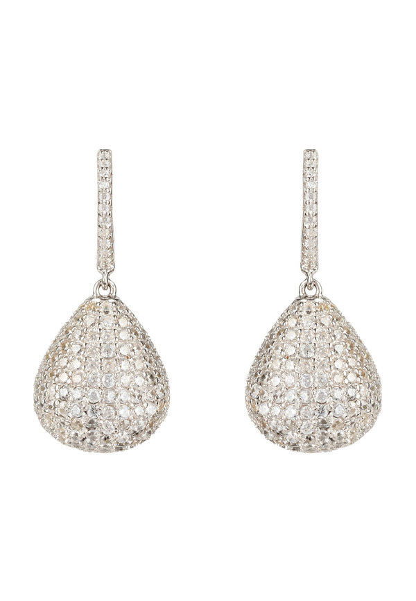Valerie Pear Drop Gemstone Earrings Silver White CZ