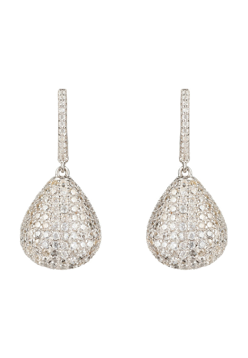 Valerie Pear Drop Gemstone Earrings Silver White CZ