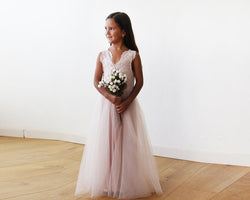 Tulle and Lace Sleeveless Pink Flower Girls Gown 5046