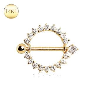 14Kt Yellow Gold Nipple Ring With Round CZ