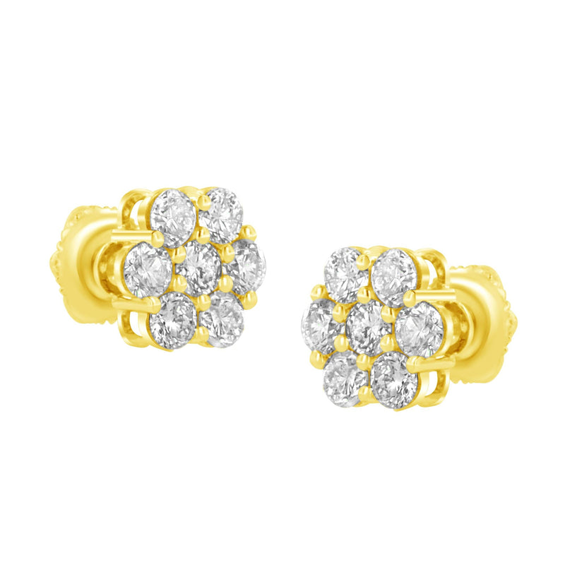 14K Yellow Gold 1.0 Cttw Diamond Flower Earring (J-K Color, I1-I2 Clarity)