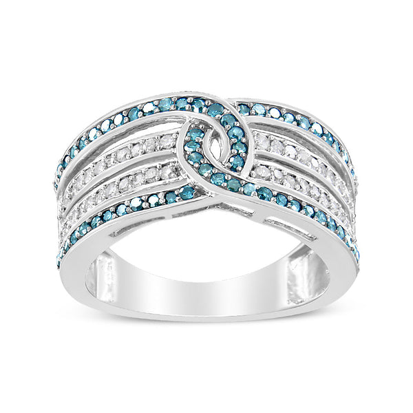 .925 Sterling Silver 1/2 Cttw White and Blue Color Treated Diamond Band Ring (H-I Color, I1-I2 Clarity) - Size 8
