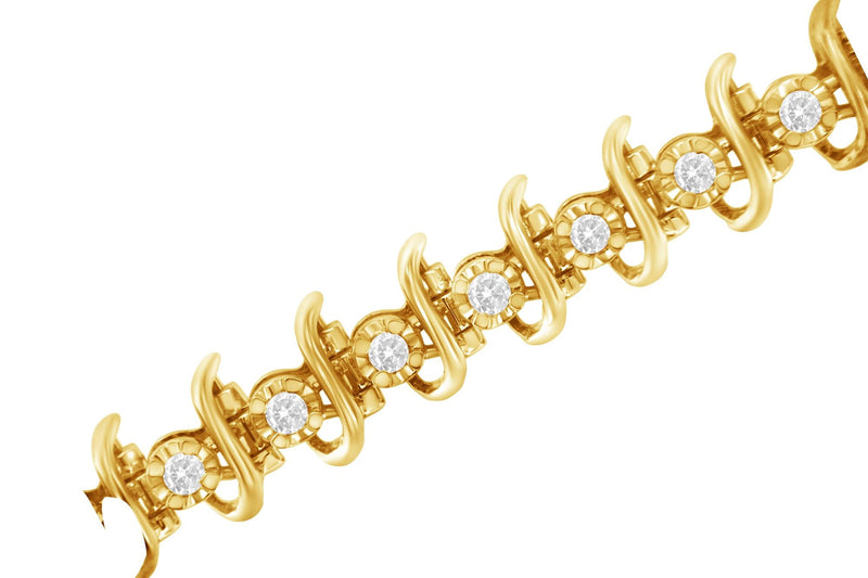 10KT Yellow Gold Plated .925 Sterling Silver 1 Cttw Prong-Set Diamond Link Bracelet (J-K, I1-I2) - 7.5"