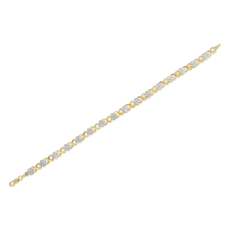 10K Yellow Gold Over .925 Sterling Silver 1.0 Cttw Diamond Cluster X Link Tennis Link Bracelet (H-I Color, I3 Clarity) -