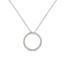 .925 Sterling Silver 1/3 Cttw Round-Cut Diamond Open Circle Halo 18" Pendant Necklace (I-J Color, I2-I3 Clarity)