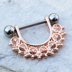 Rose Gold Filigree Fan Design Nipple Ring