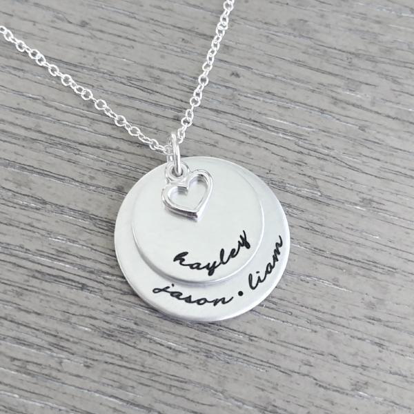 Personalized Necklace With Two Disc & Heart Charm
