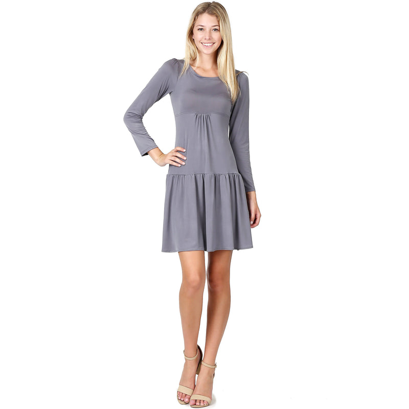 Evanese Women's Short Cowlneck Tank a Line Day Casual 2 Piece Long Sleeve Dress