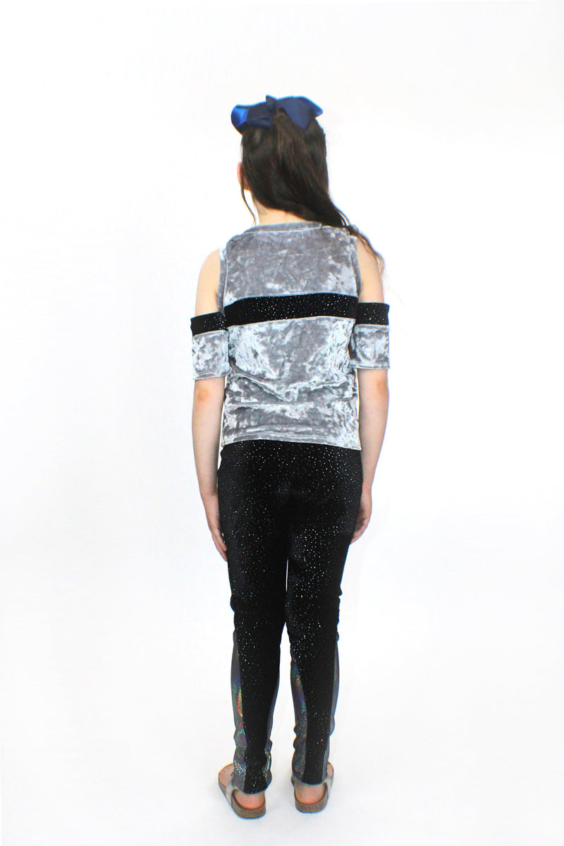 Saturn, Silver Crushed Velvet and Glitter Top