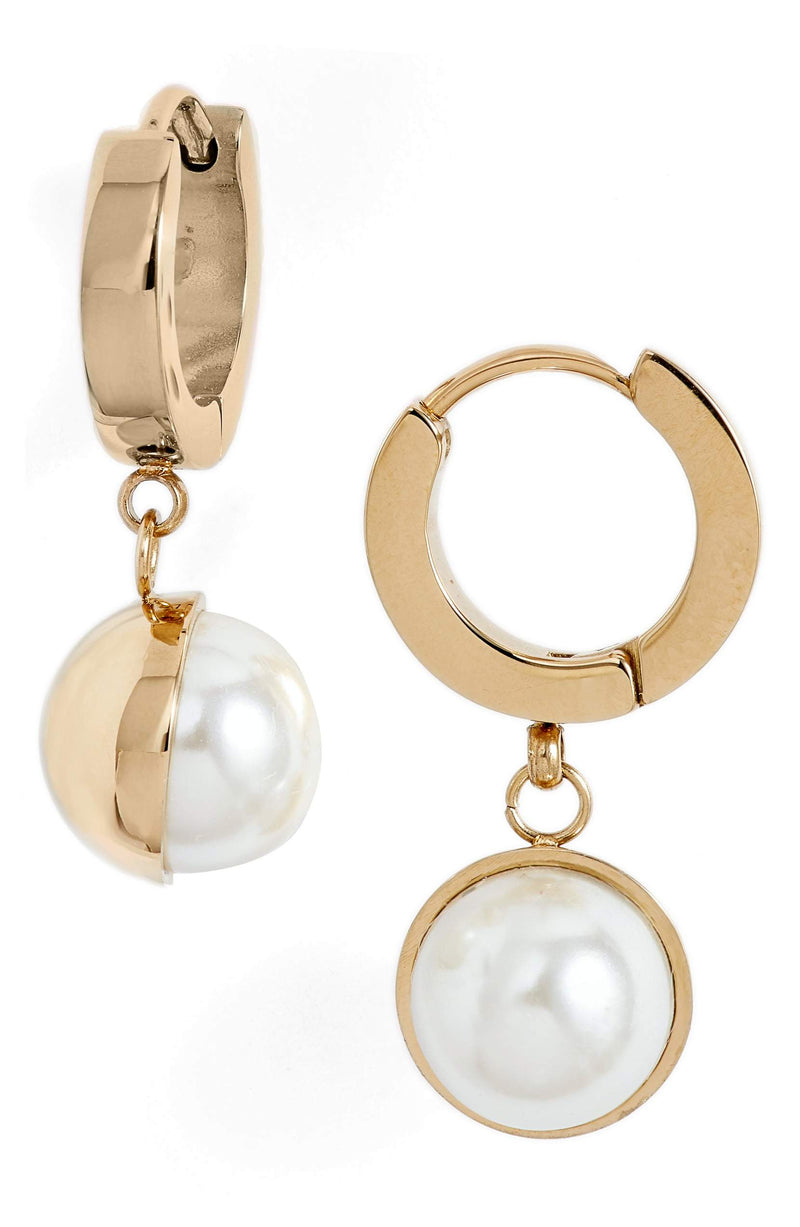 Pearl Huggie Drop Earrings