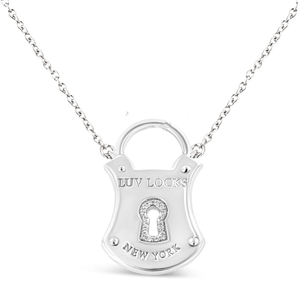 .925 Sterling Silver 1/10 Cttw Diamond Lock Pendant 18" Necklace (H-I Color, I1-I2 Clarity)