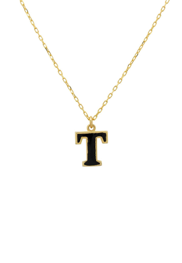Initial Enamel Necklace Gold T