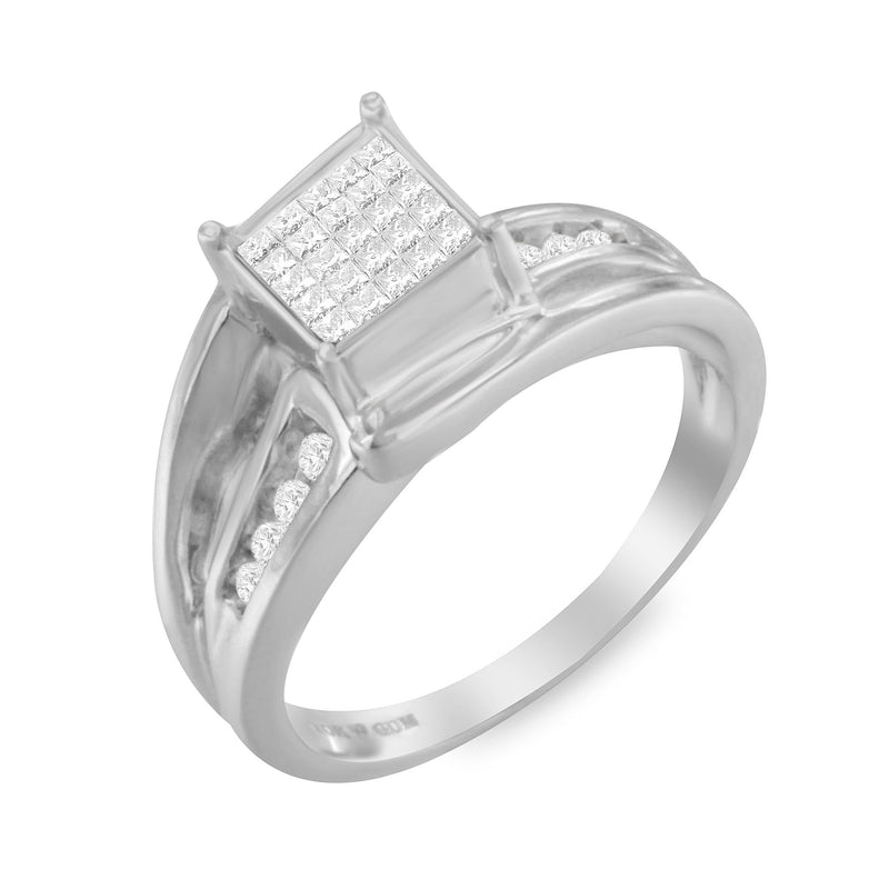 10K White Gold 1/3 Cttw Invisible Set Princess-Cut Diamond Cluster Bypass Ring (H-I Color, SI1-SI2 Clarity) - Ring Size