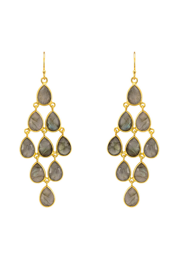 Erviola Gemstone Cascade Earrings Gold Labradorite