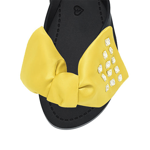 Kent-Silk Satin Yellow Bow - Flat Flip Flops Sandals