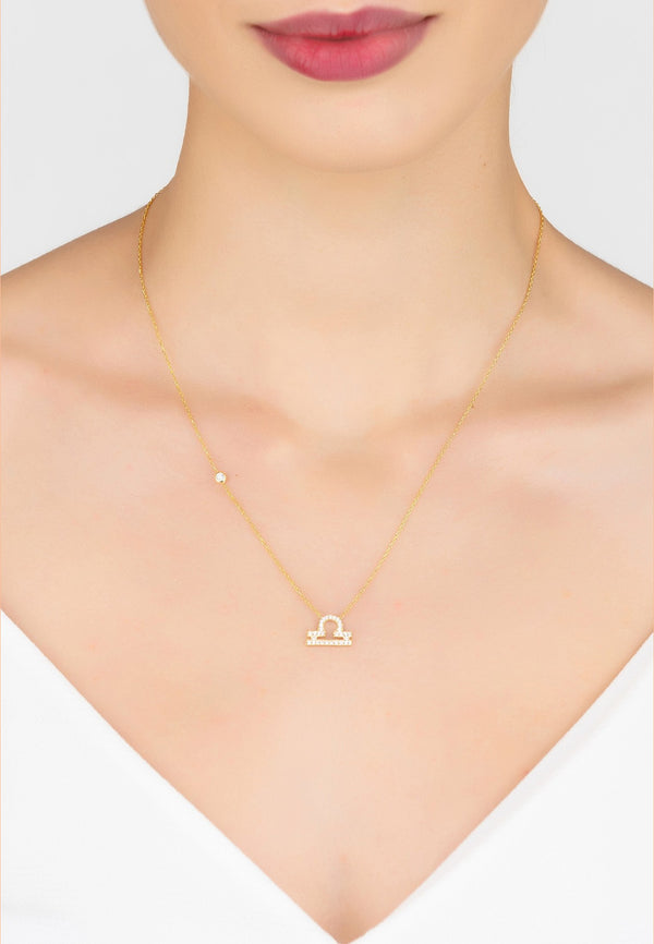 Zodiac Star Sign Pendant Necklace Gold Libra