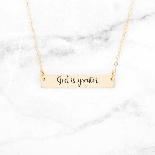 God Is Greater Necklace - Sterling Silver Bar Necklace