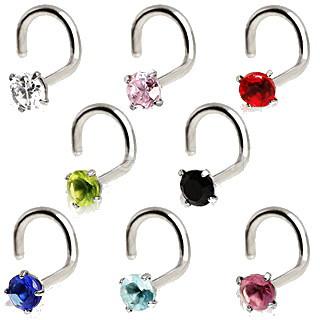 316L Surgical Steel Screw Nose Ring With Prong Set Gem