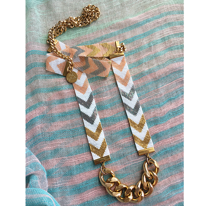 Chevron d'Or Long Beaded Necklace - Gold and Bronze
