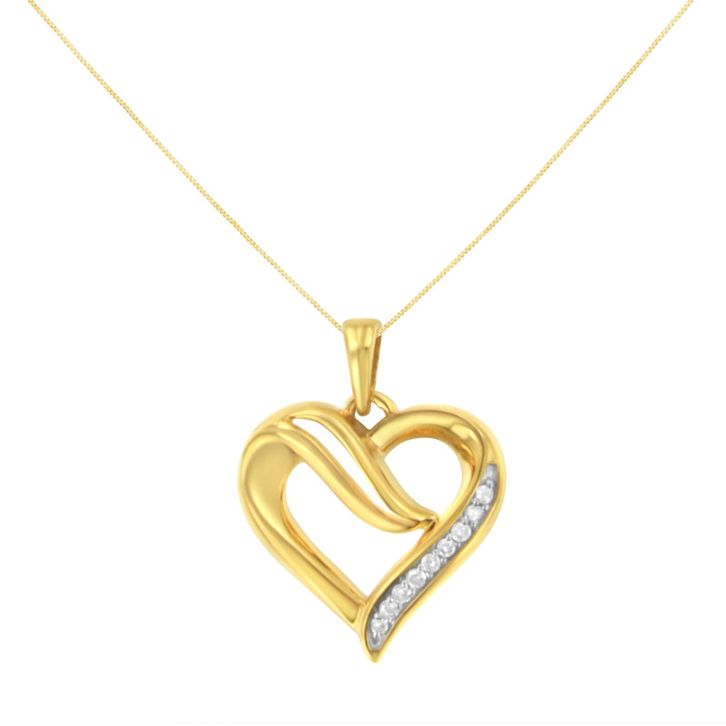 10K Yellow Gold Plated .925 Sterling Silver 1/10 Cttw Diamond Heart 18" Pendant Necklace (I-J Color, I2-I3 Clarity)