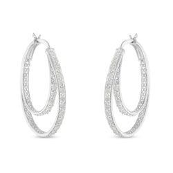 .925 Sterling Silver 1/2 Cttw Miracle-Set Diamond Double Hoop With Latchback Earrings (I-J Color, I3 Clarity)