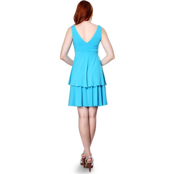 Evanese Women's Casual Deep v Neck Short Hi Lo Tiered Cocktail Day Dress