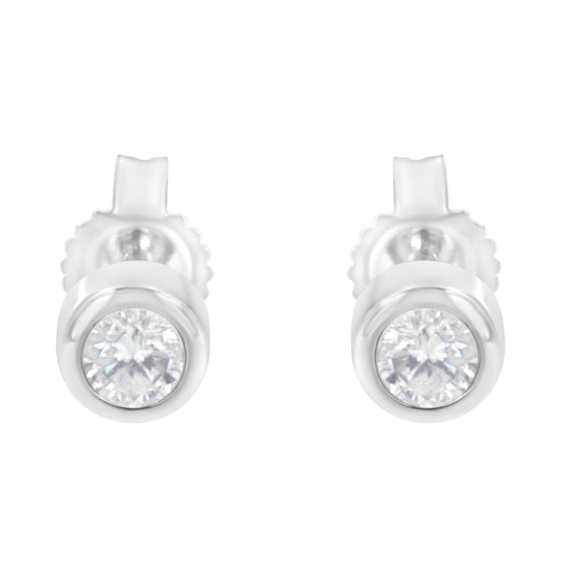 10K White Gold 1/5 Cttw Round Brilliant-Cut Near Colorless Diamond Bezel-Set Stud Earrings (H-I Color, I1-I2 Clarity)