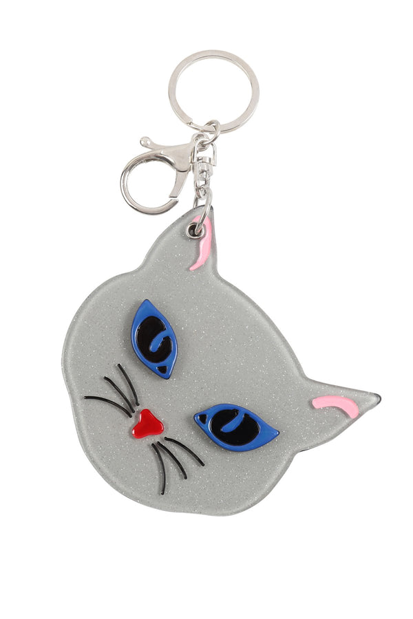 Kc417x031a - Gray and White Assorted Cat With Mirror Keychain