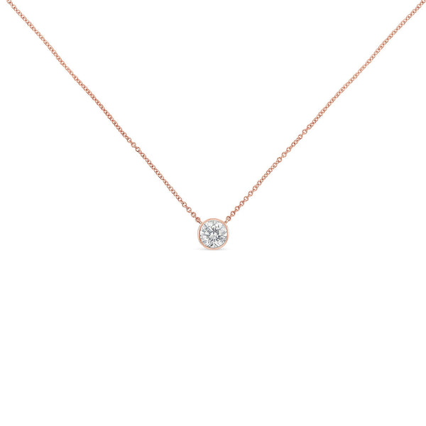 10K Rose Gold 3/10 Carat Round Brilliant-Cut Diamond Modern Bezel-Set Solitaire 16"-18" Pendant Necklace (H-I Color, SI2