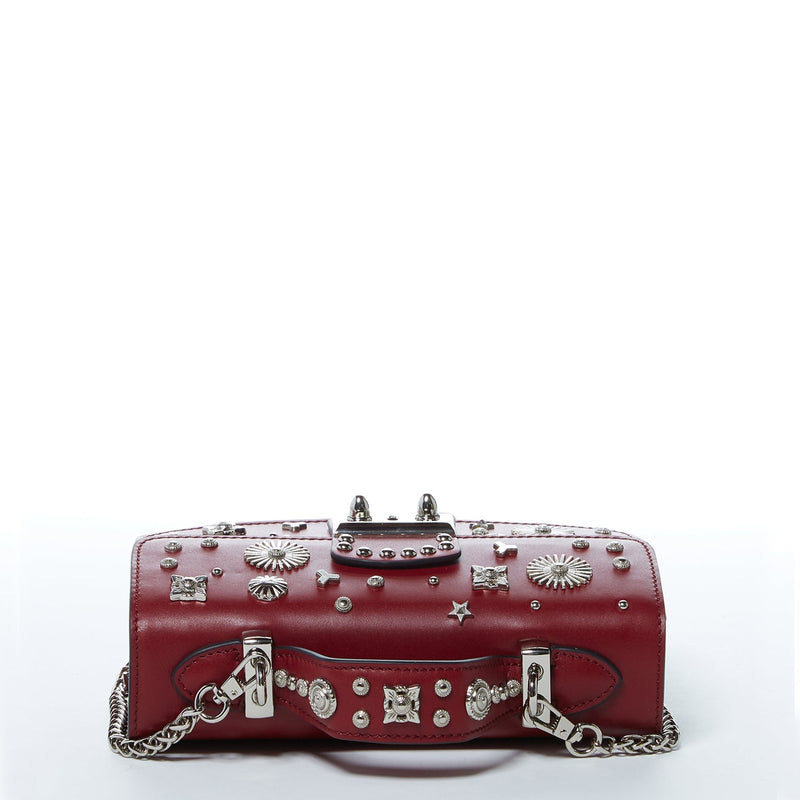 The Hollywood Studded Leather Crossbody Bag Burgundy