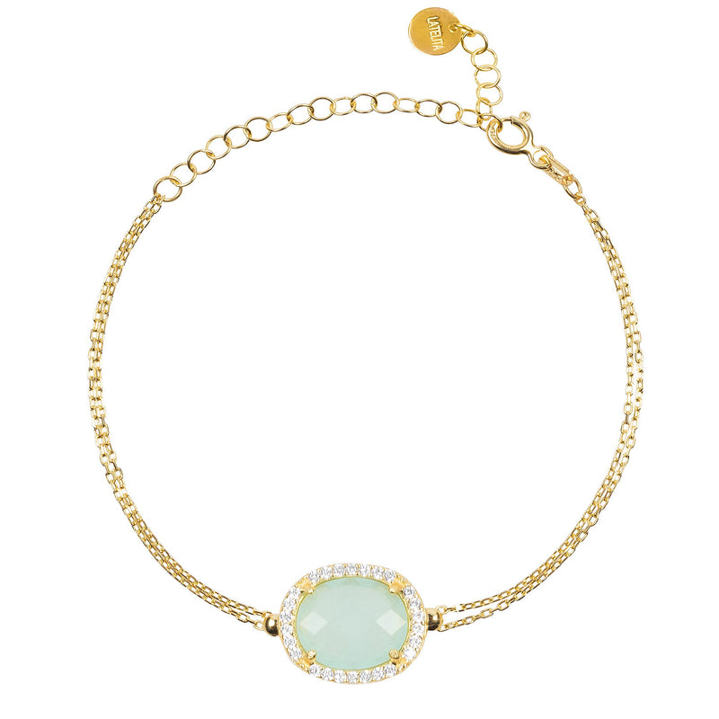 Beatrice Oval Gemstone Bracelet Gold  Aqua Chalcedony